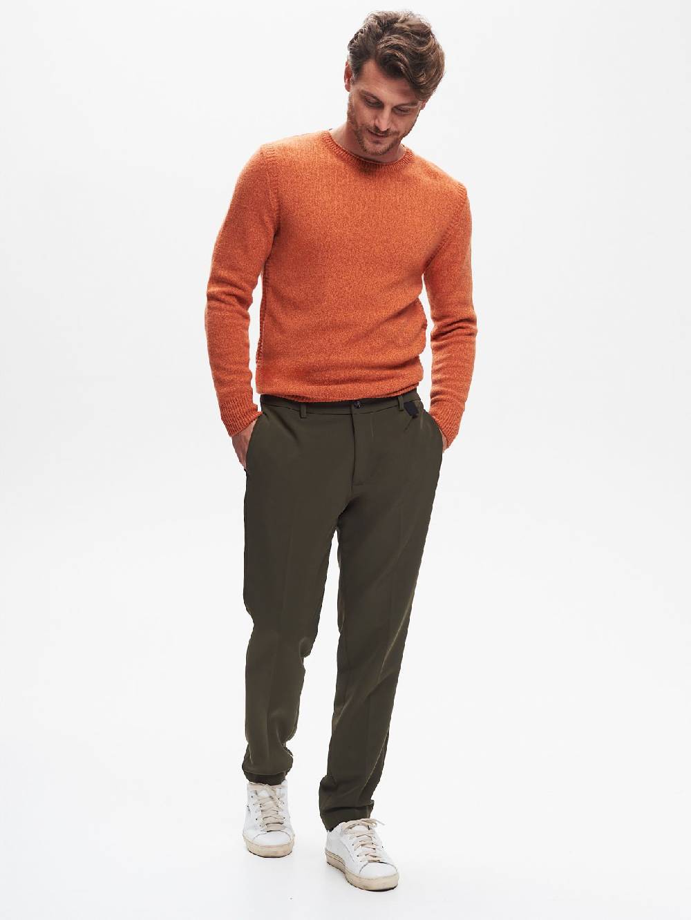 Rinascimento Pantaloni Regular-Fit Uomo Fluido Verde QB24 Qualità Garantita