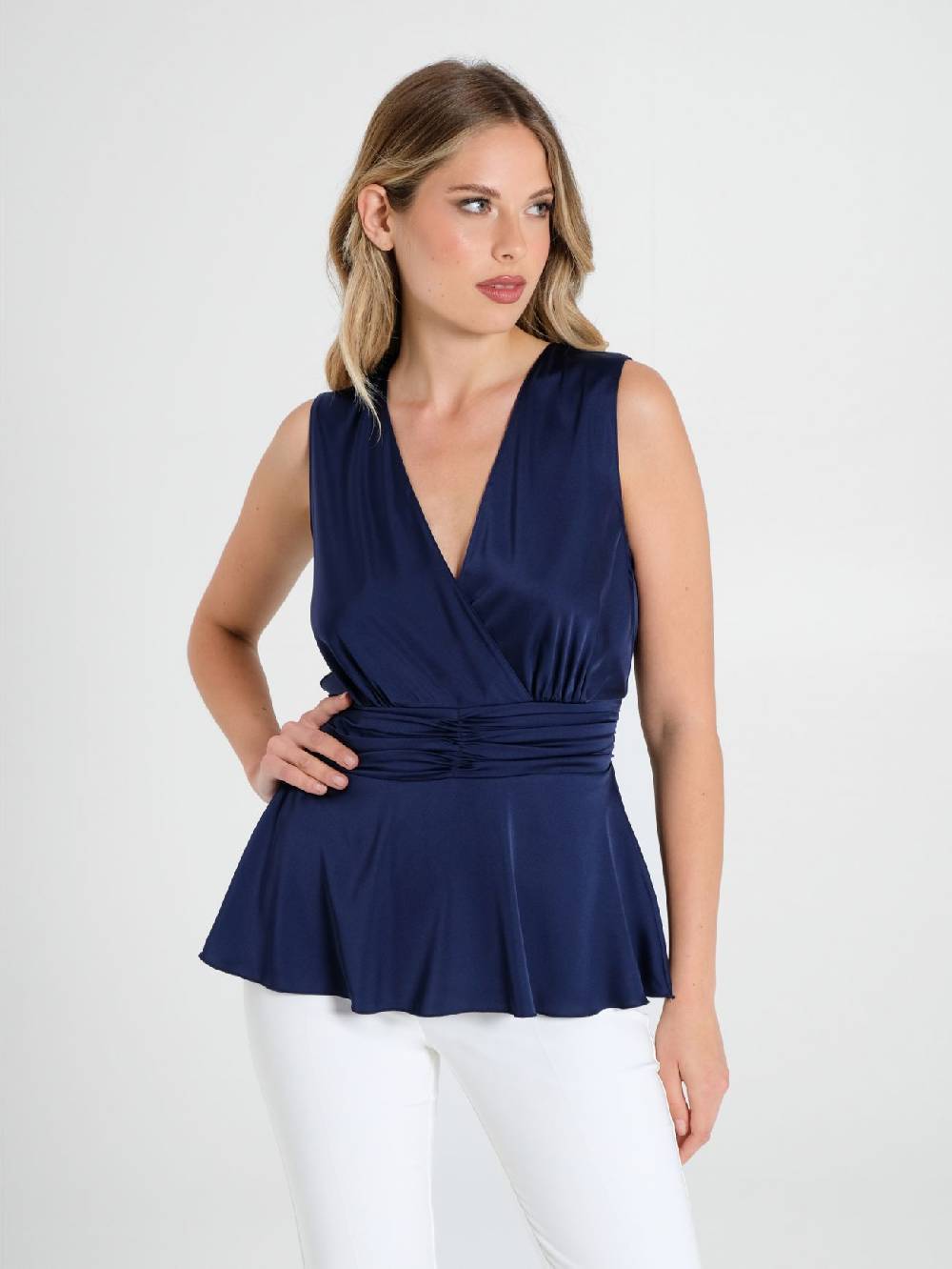 Rinascimento Top in Raso Blu Offerta speciale della fabbrica