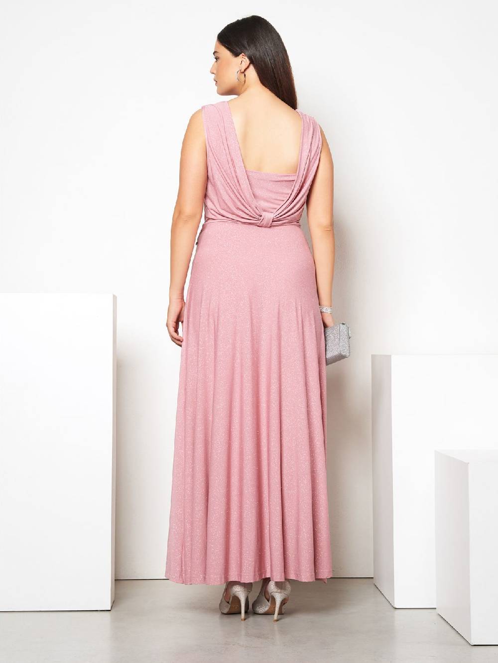Rinascimento Abito Curvy Lungo Microglitter Rosa Enormi sconti