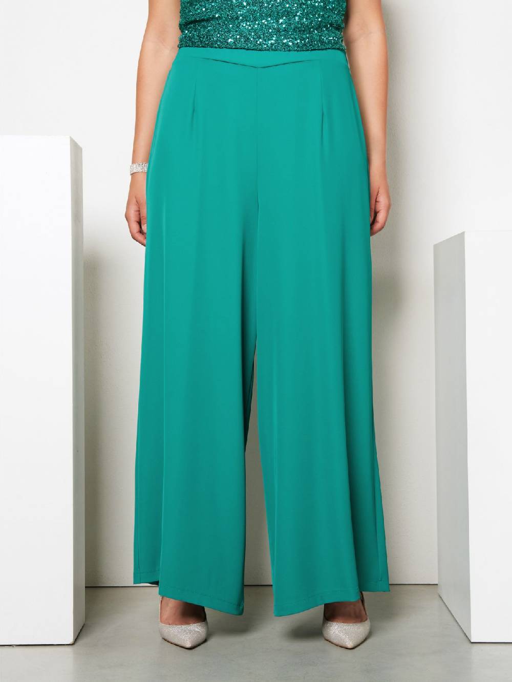 Rinascimento Pantaloni Palazzo Curvy Verde Giada Esporta salva