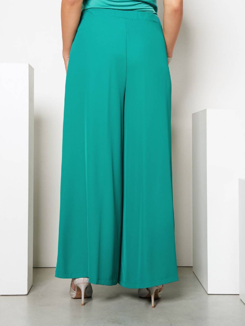 Rinascimento Pantaloni Palazzo Curvy Verde Giada Esporta salva