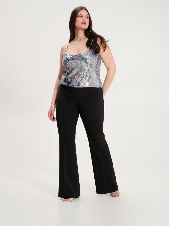 Rinascimento Pantaloni Curvy a Palazzo in Tessuto Tecnico 2025