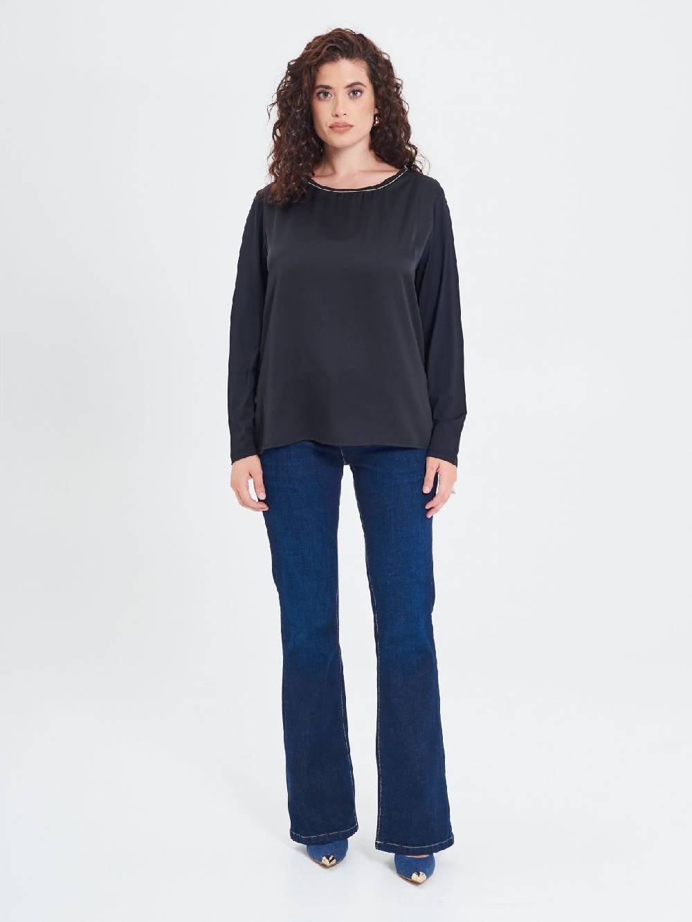 Rinascimento Blusa Curvy Envers Satin Nera Nuovo