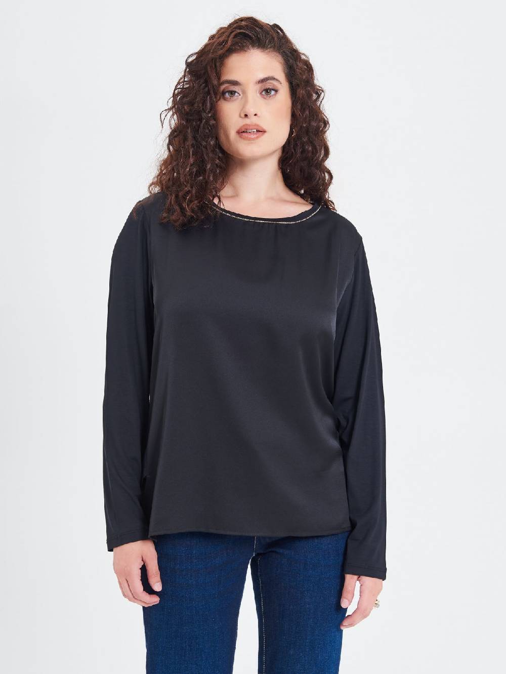 Rinascimento Blusa Curvy Envers Satin Nera Nuovo