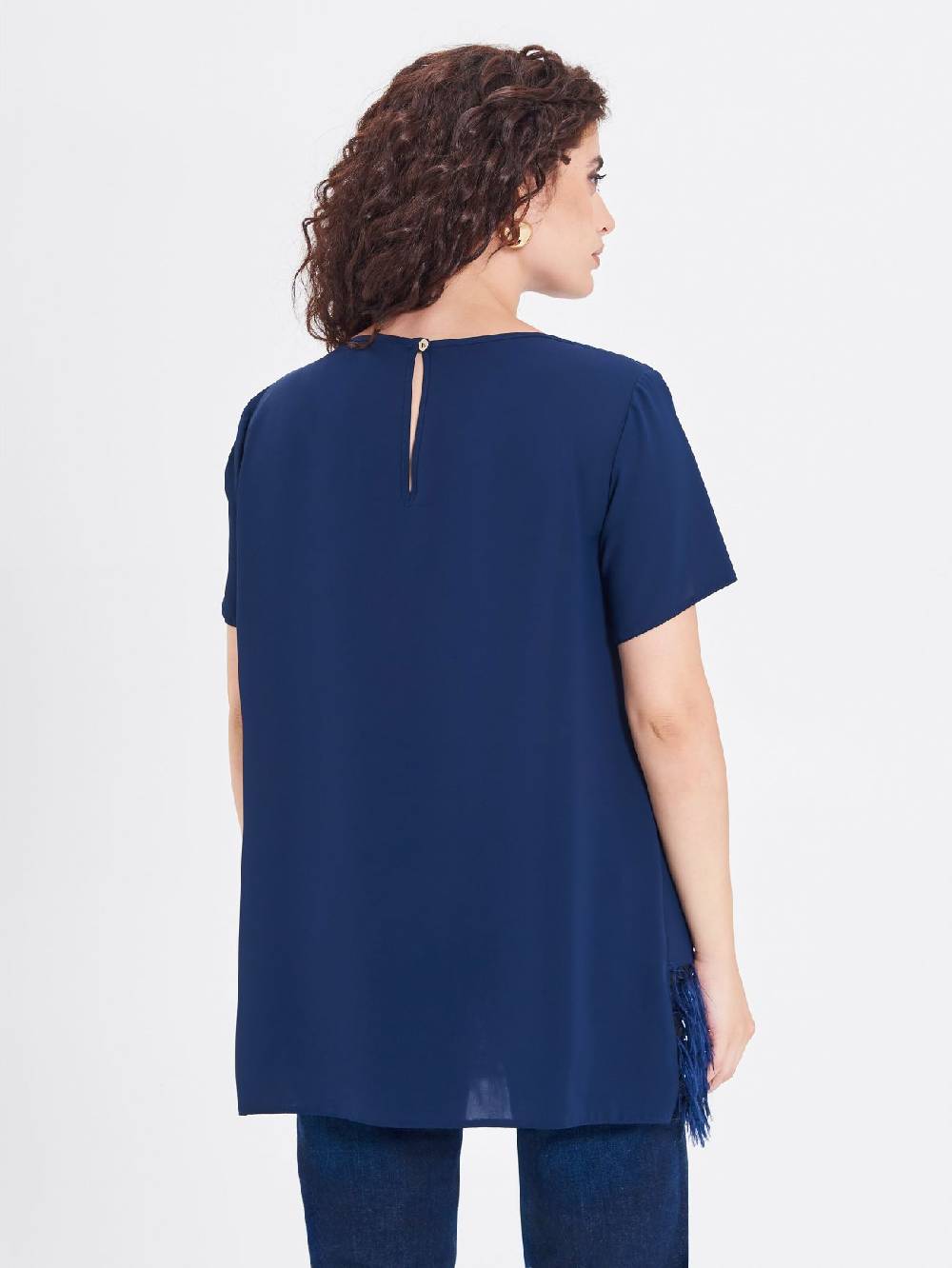 Rinascimento Blusa Curvy con Piume Lurex Vendita calda