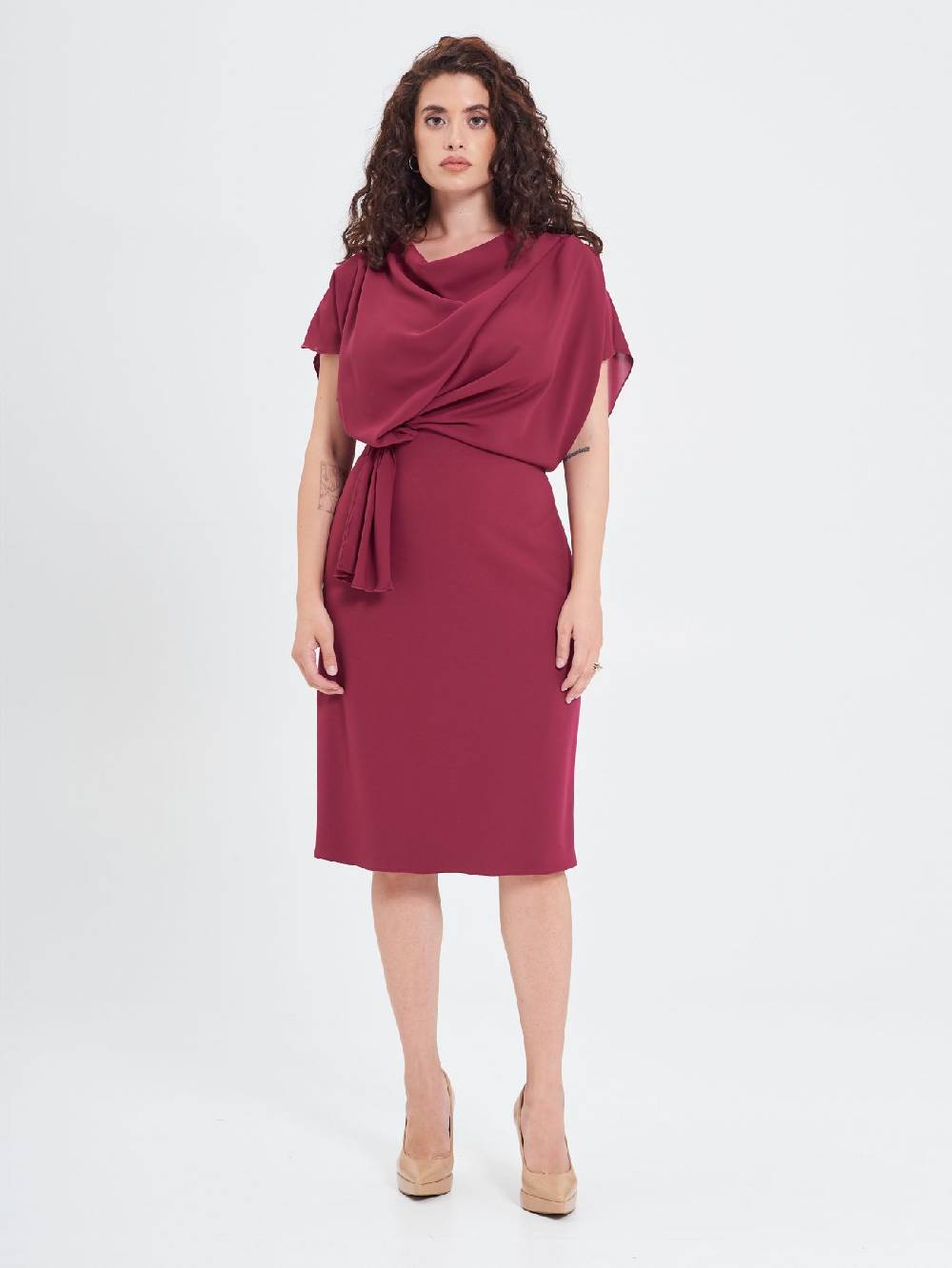 Rinascimento Abito Curvy Nodo Bordeaux Offerte giornaliere