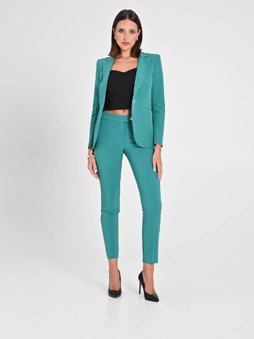Rinascimento Pantaloni Straight in Tessuto Tecnico Verde Giada Officina
