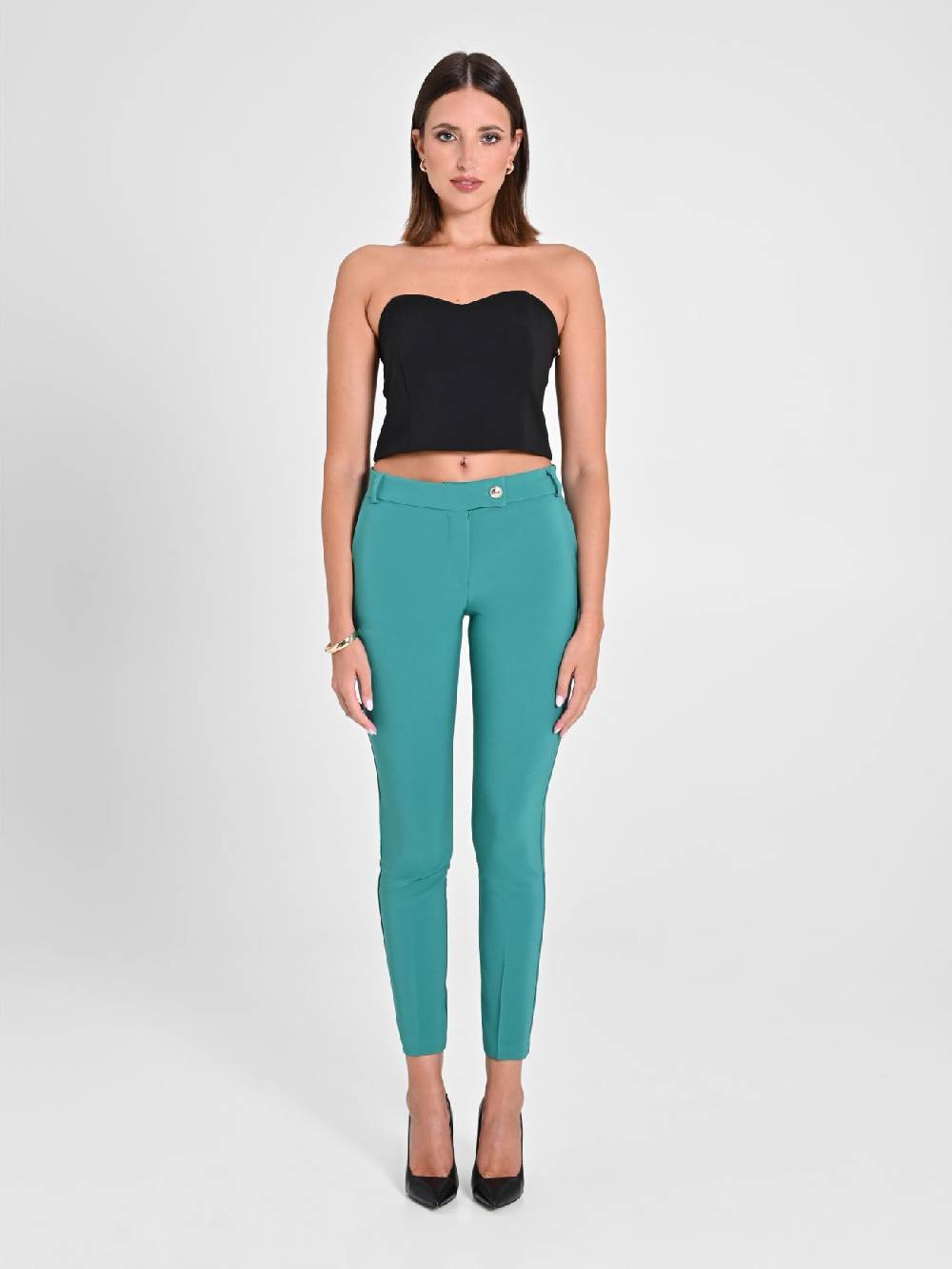 Rinascimento Pantaloni Straight in Tessuto Tecnico Verde Giada Officina