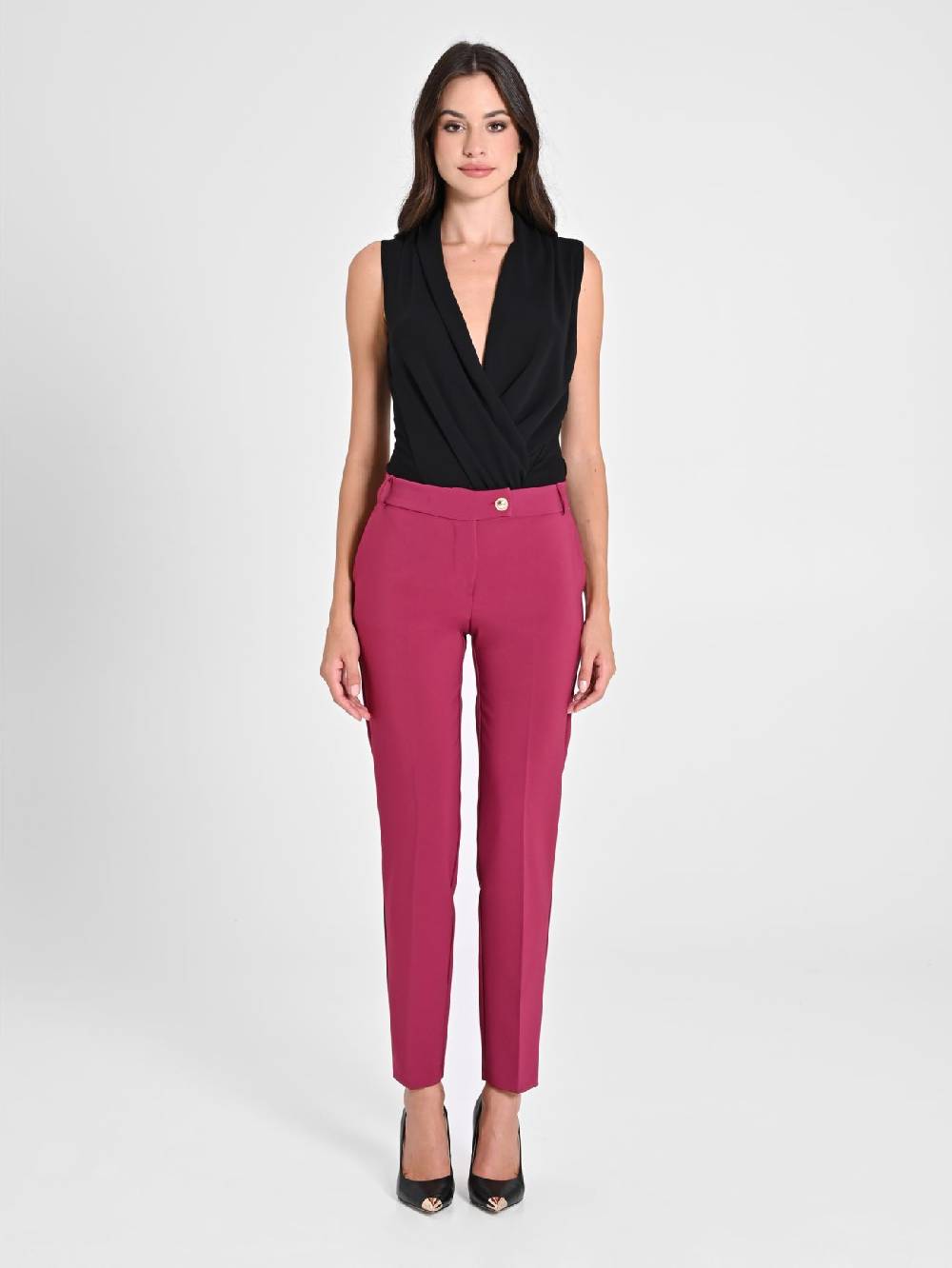 Rinascimento Pantaloni Straight in Tessuto Tecnico Bordeaux Limitato a 3 giorni