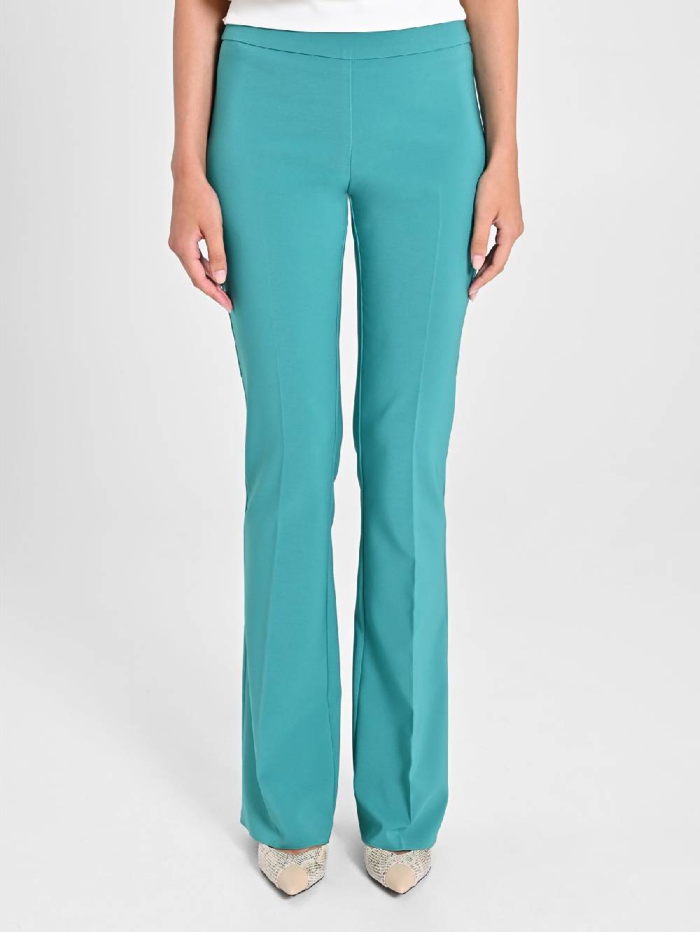 Rinascimento Pantaloni Flared in Tessuto Tecnico Verde Giada Soddisfazione Garantita