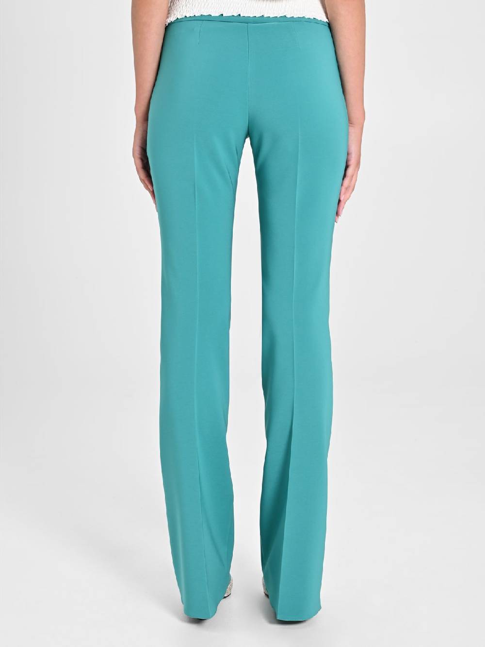 Rinascimento Pantaloni Flared in Tessuto Tecnico Verde Giada Soddisfazione Garantita