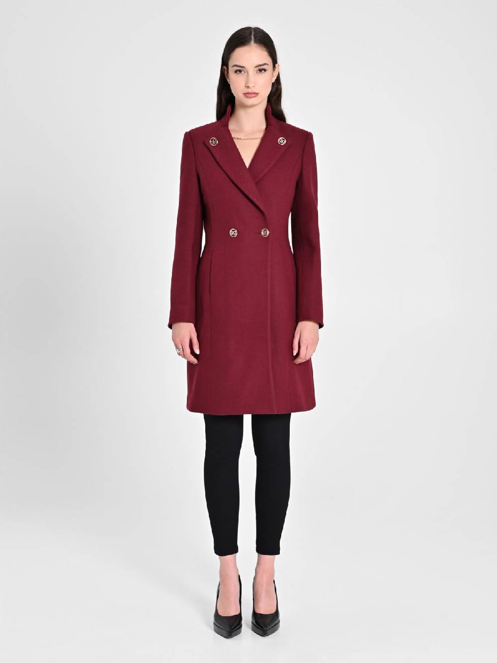 Rinascimento Cappotto Bordeaux con Collo in Piedi Shopping Online