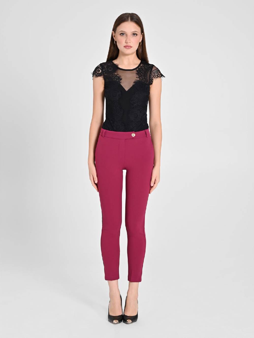 Rinascimento Pantaloni Straight in Scuba mano Crepe Bordeaux Vendite Flash