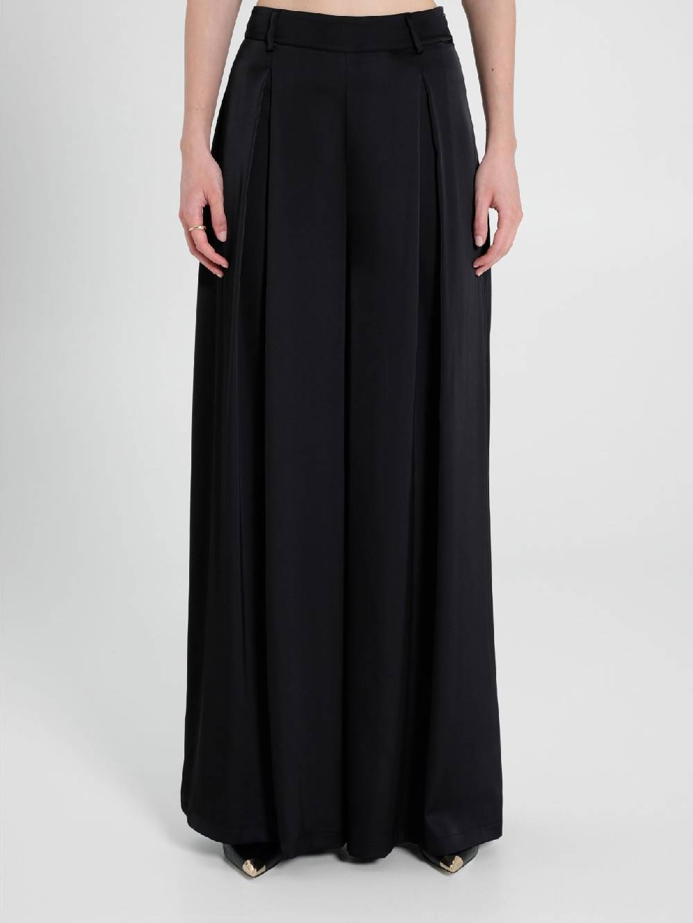 Rinascimento Pantaloni Palazzo in Satin Nero Negozio online di fabbrica