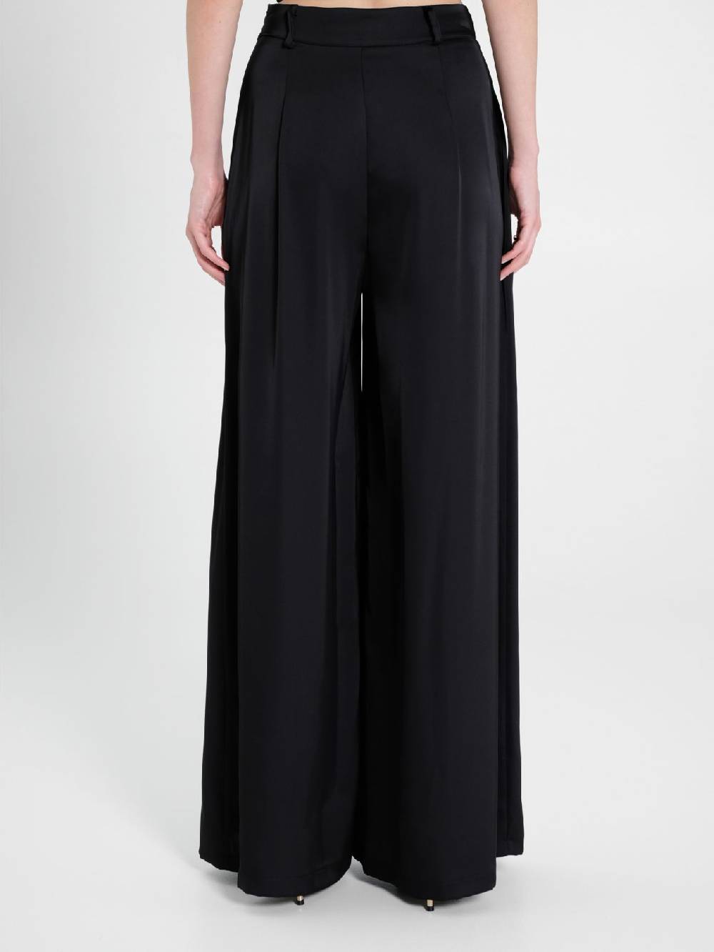 Rinascimento Pantaloni Palazzo in Satin Nero Negozio online di fabbrica