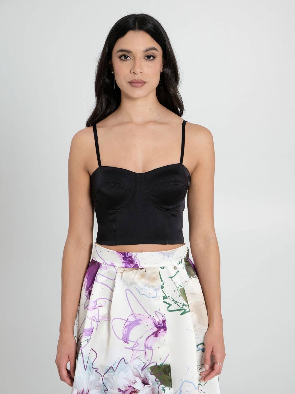 Rinascimento Top Bustier in Raso Strutturato Nero Offerta speciale