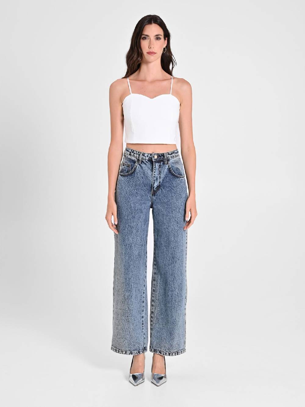 Rinascimento Crop Top Bianco con Scollo a Cuore Shopping online