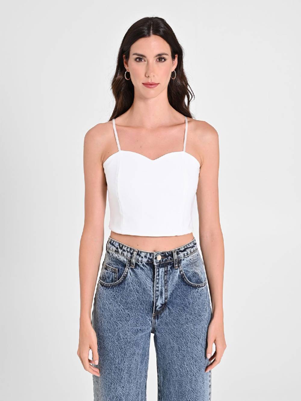 Rinascimento Crop Top Bianco con Scollo a Cuore Shopping online