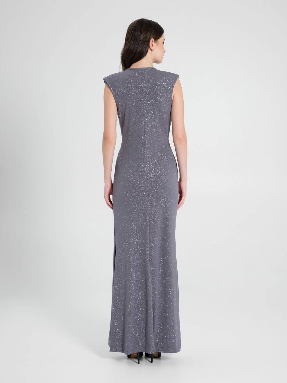 Rinascimento Abito Arriccio Microglitter Grigio Donna Vendita calda