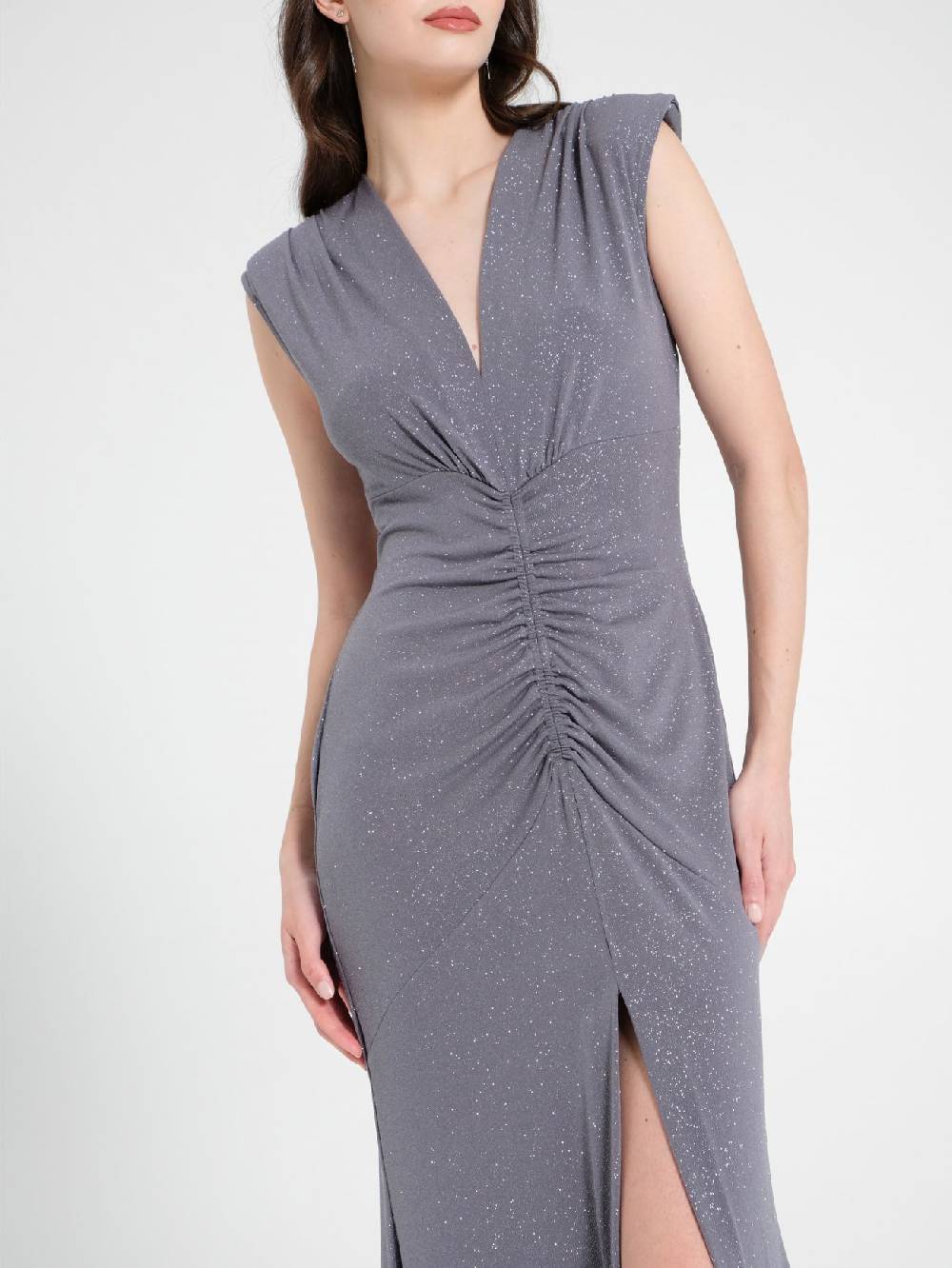 Rinascimento Abito Arriccio Microglitter Grigio Donna Vendita calda