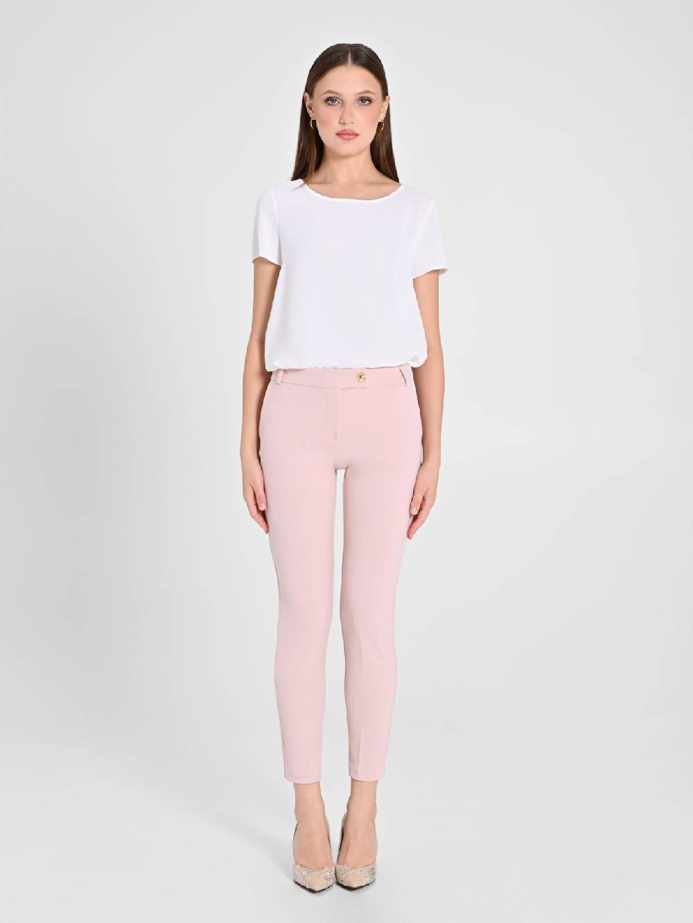 Rinascimento Pantaloni Straight in Scuba mano Crepe Rosa Vendita