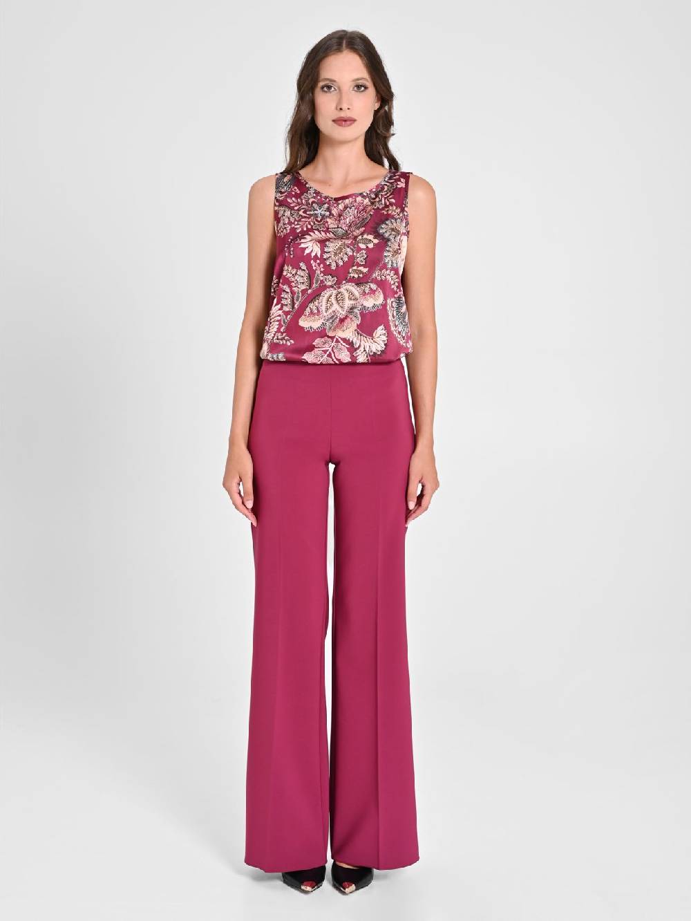 Rinascimento Pantaloni Palazzo in Tessuto Tecnico Bordeaux Donna Acquista Ora