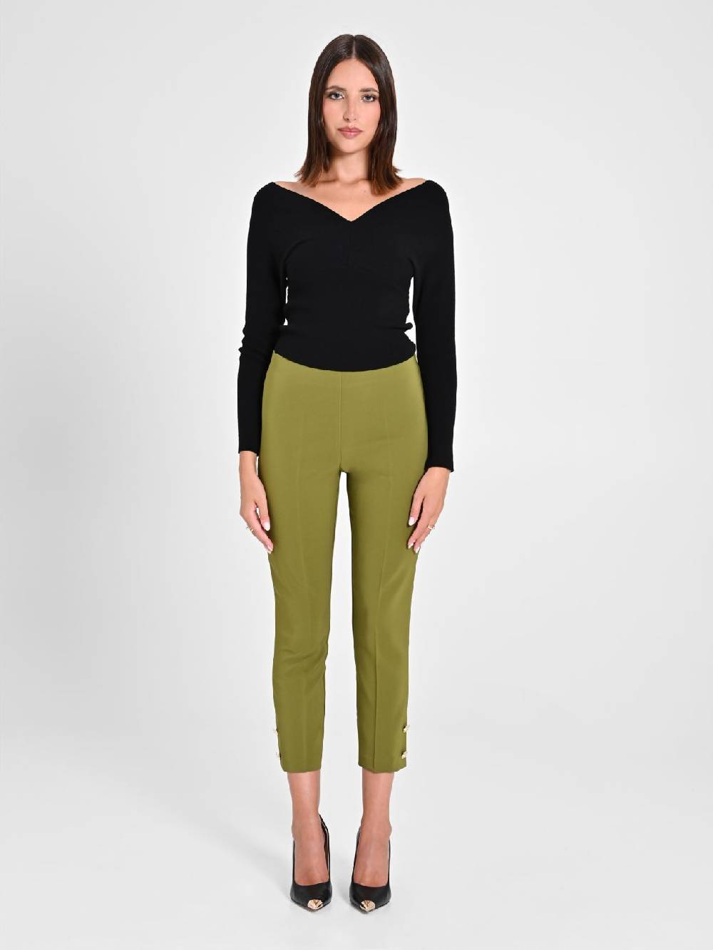 Rinascimento Pantaloni Slim in Tessuto Tecnico Verde Muschio Affare Del Giorno