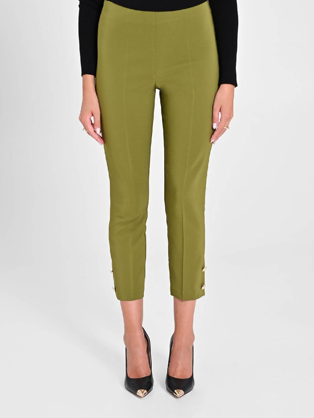 Rinascimento Pantaloni Slim in Tessuto Tecnico Verde Muschio Affare Del Giorno