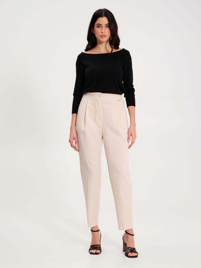 Rinascimento Pantaloni Carota con Punto Smock Beige Offerta per la Festa della Mamma