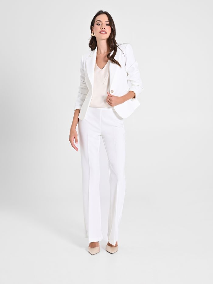 Rinascimento Pantaloni Mid Flared in Tessuto Tecnico Bianco Offerta Giorno del Papà