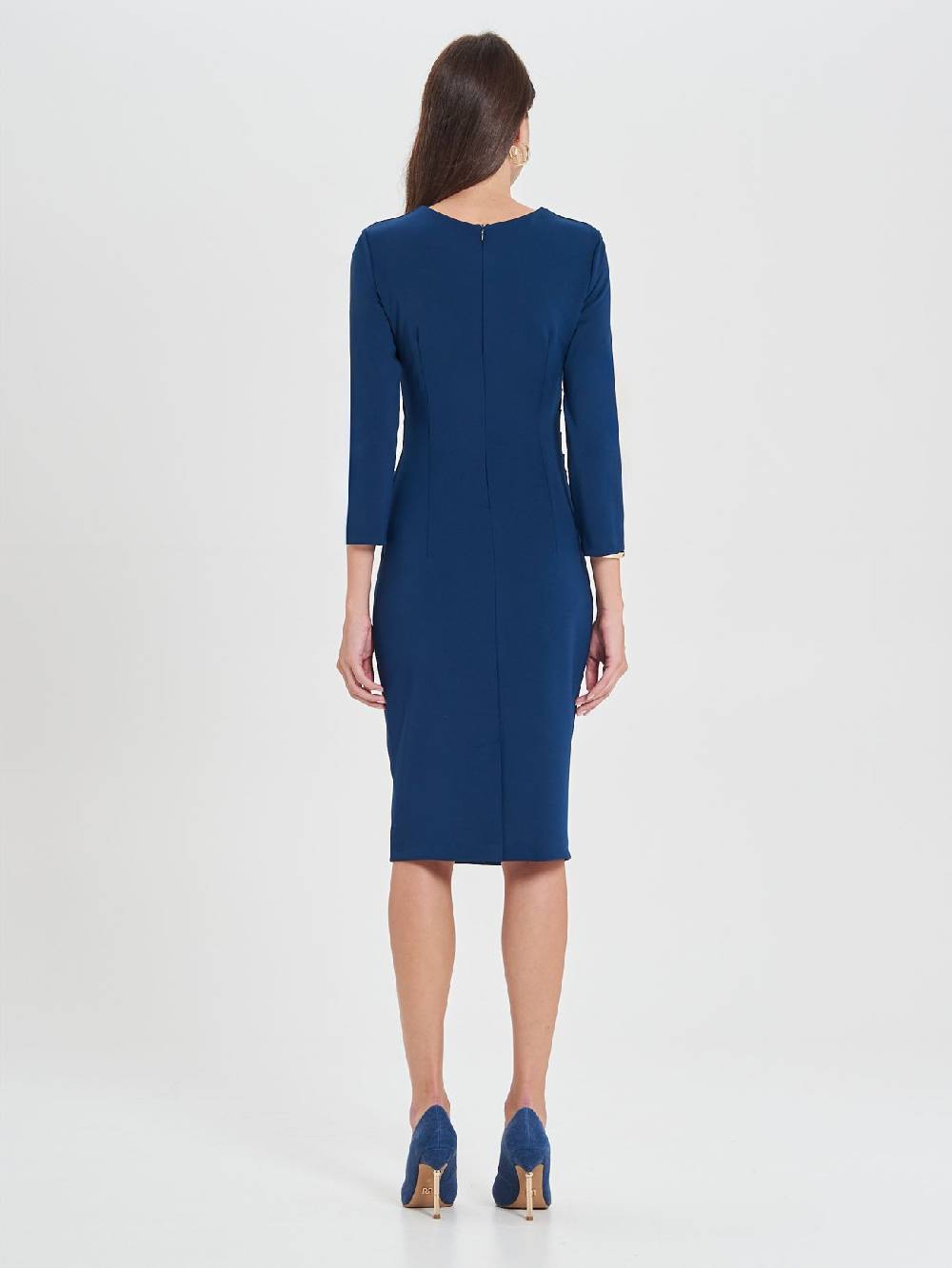 Rinascimento Tubino Drappeggiato Blu a Maniche Lunghe Offerte esclusive