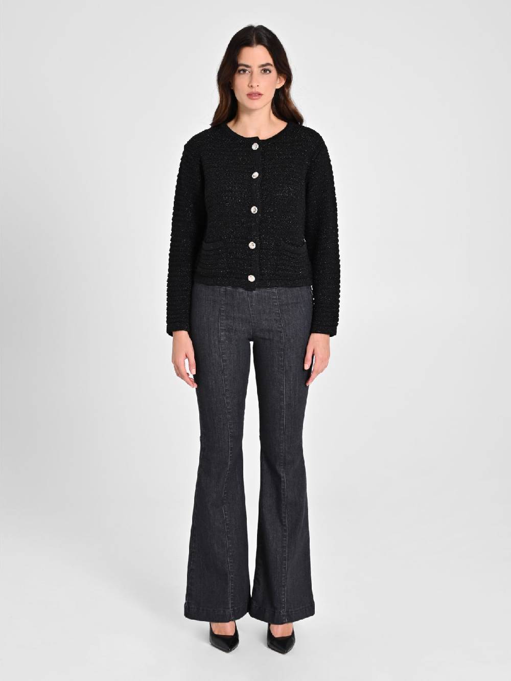 Rinascimento Cardigan Lurex Argento Liquidazione