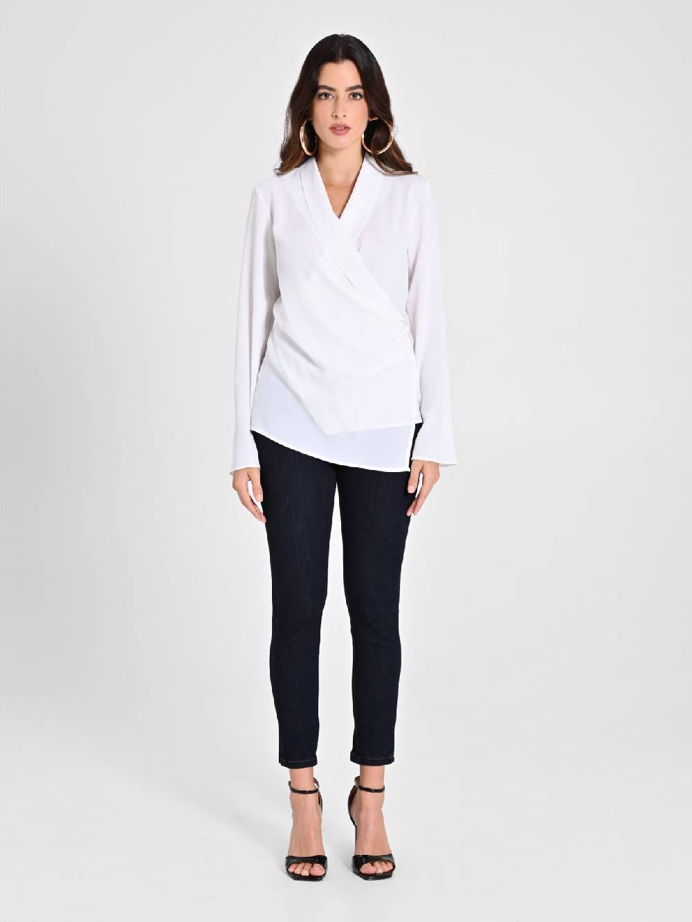 Rinascimento Blusa Bianca con Drappeggio Sconti VIP