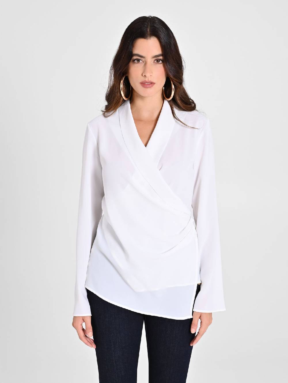 Rinascimento Blusa Bianca con Drappeggio Sconti VIP