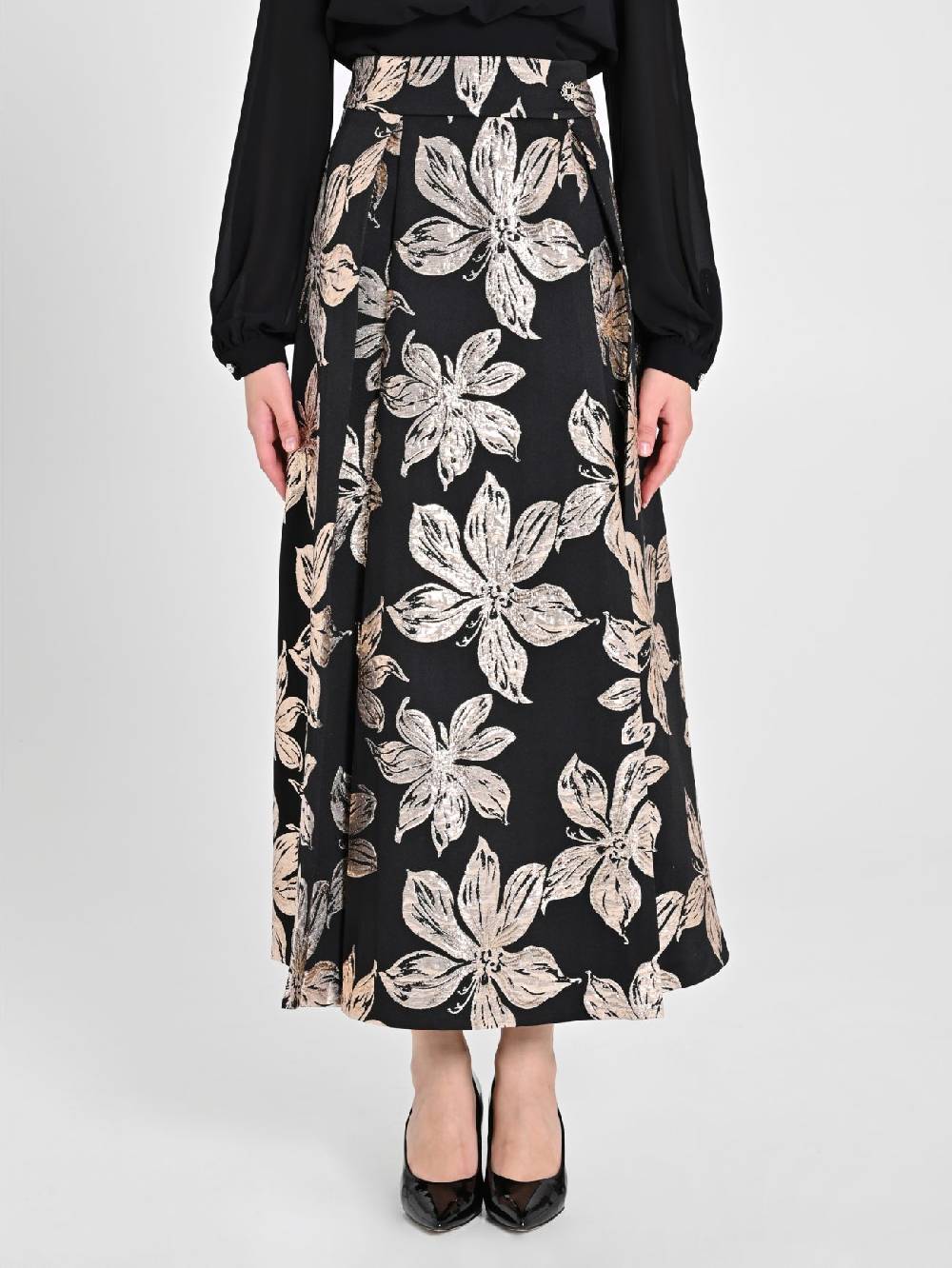 Rinascimento Gonna Fiori Dorati Jacquard Sostegno trimestrale