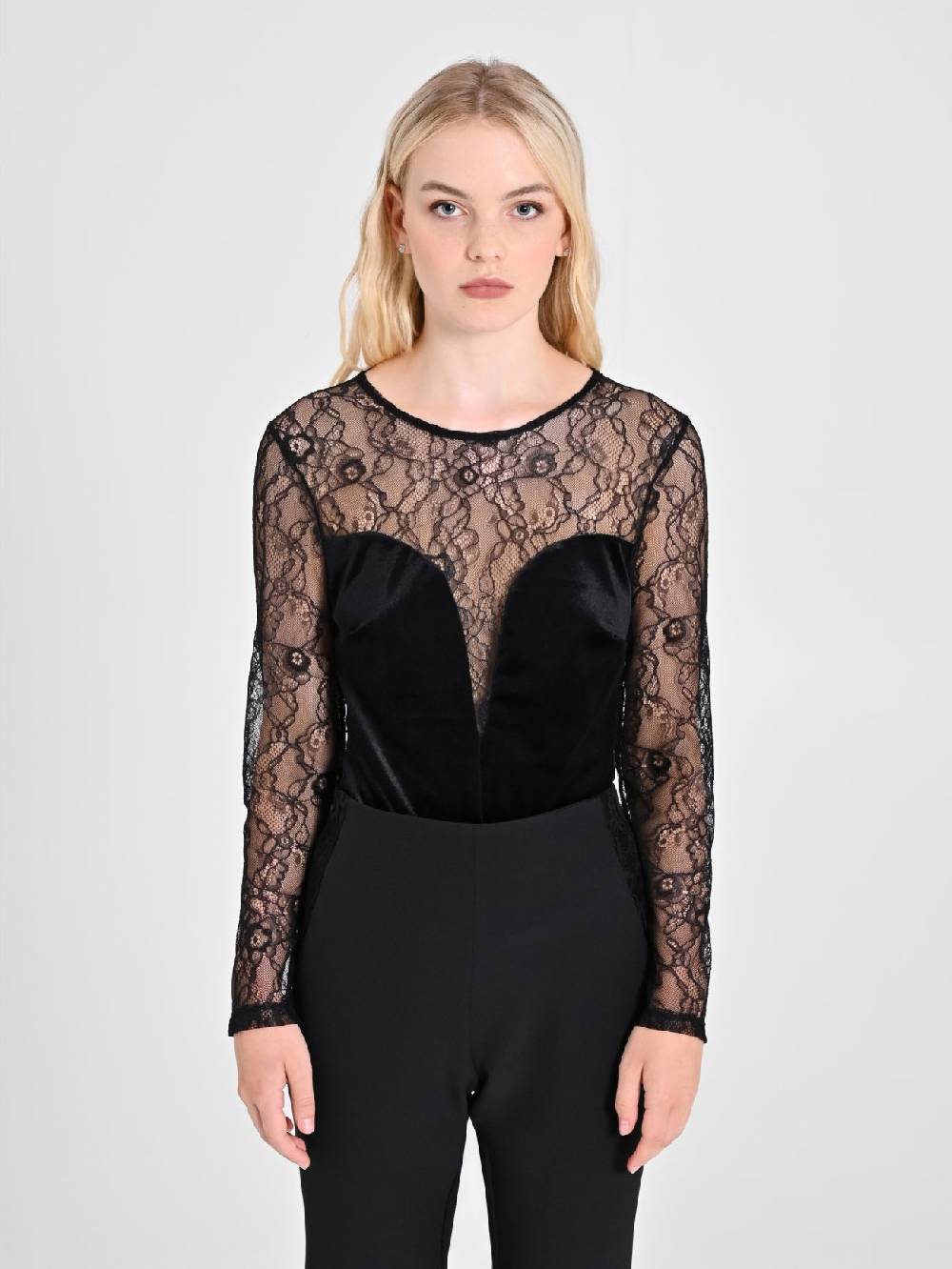 Rinascimento Body in Pizzo e Velluto Nero Qualità