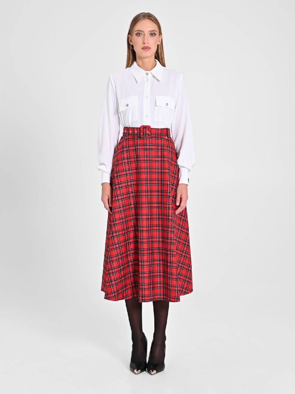 Rinascimento Gonna Midi in Tartan Presa