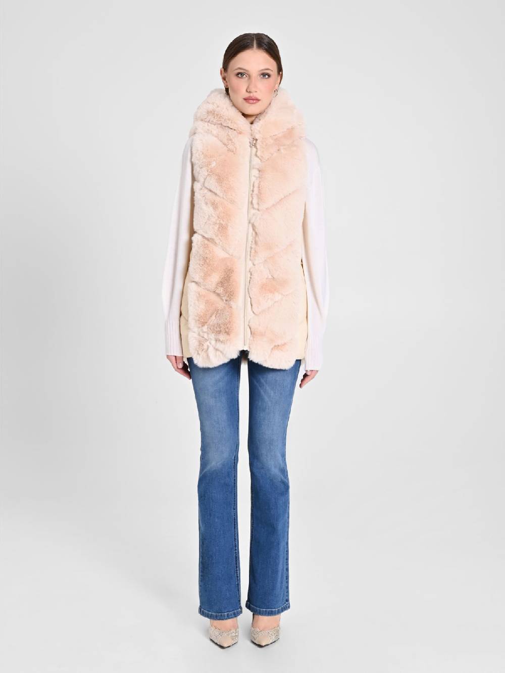 Rinascimento Gilet Piumino & Simil Pelliccia Beige In Vendita