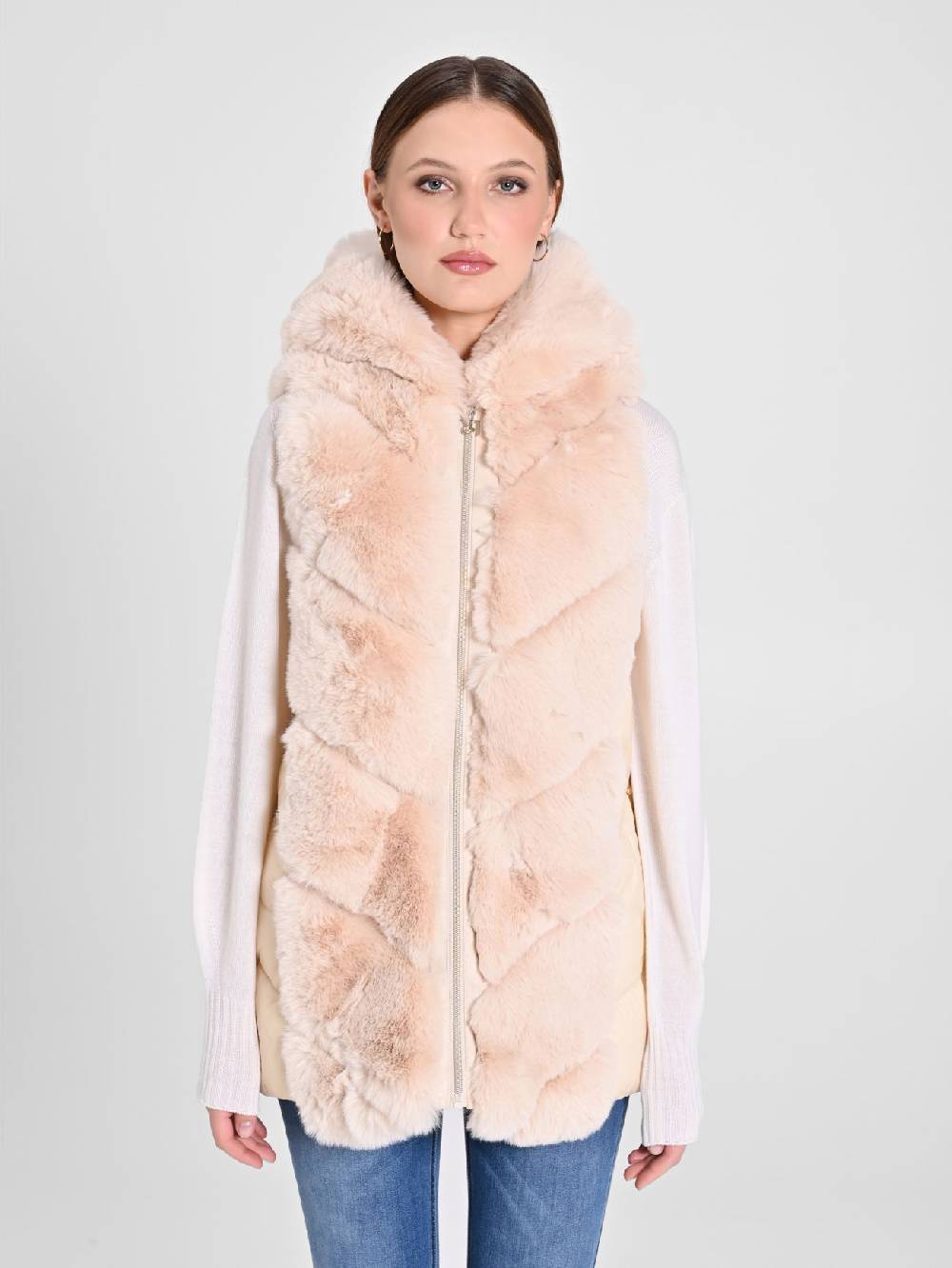 Rinascimento Gilet Piumino & Simil Pelliccia Beige In Vendita