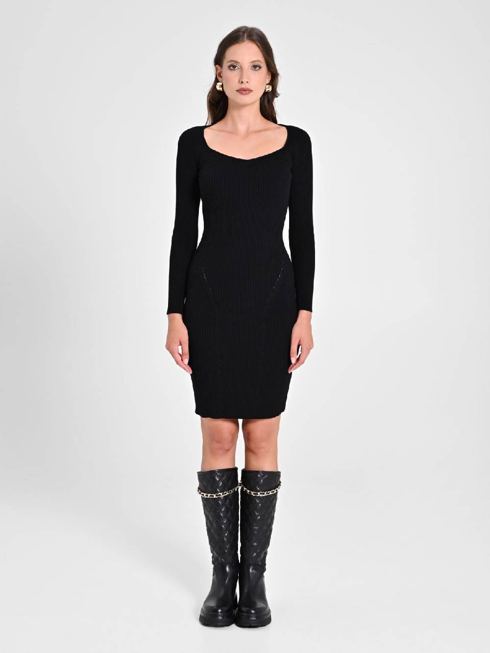 Rinascimento Tubino Nero in Maglia Saldi Di Fabbrica