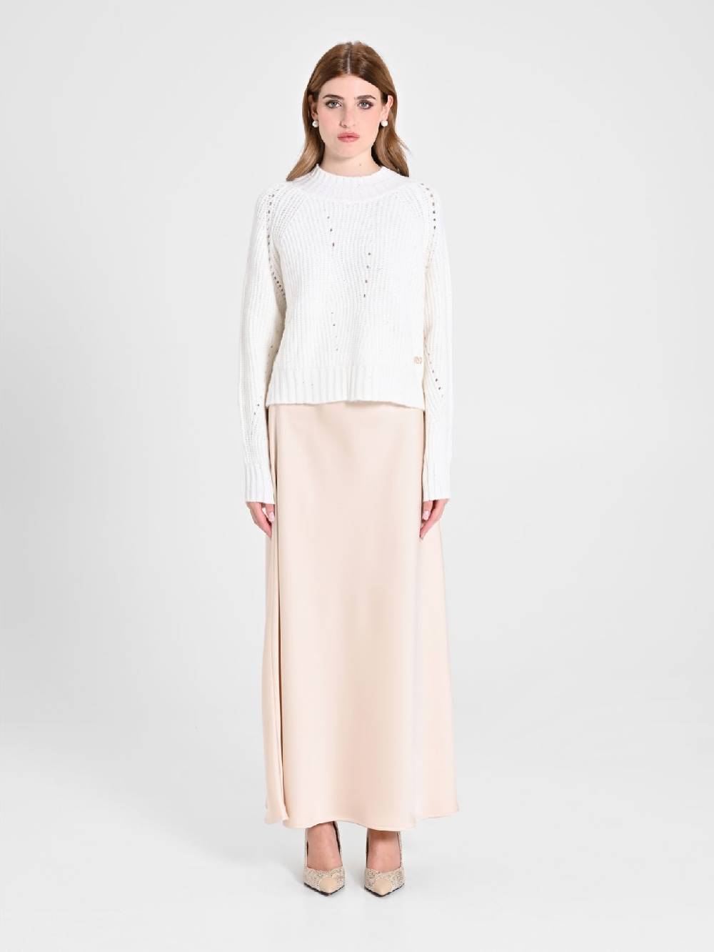 Rinascimento Maglia Bianca treccia Paillettes Nuova