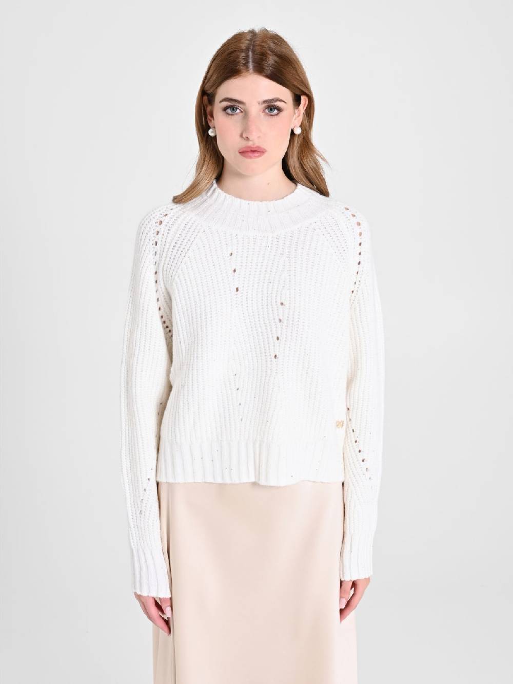 Rinascimento Maglia Bianca treccia Paillettes Nuova