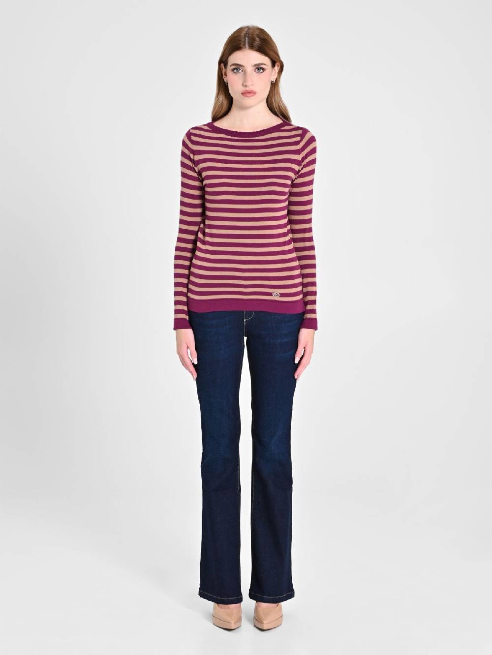 Rinascimento Maglioncino a Righe Beige & Bordeaux Fornitura limitata
