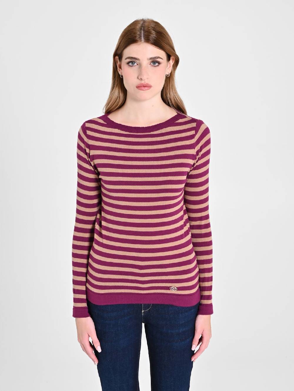 Rinascimento Maglioncino a Righe Beige & Bordeaux Fornitura limitata