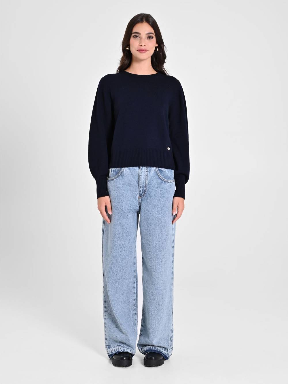 Rinascimento Maglioncino Lana Merino Extrafine Blu Donna Offerta Pasqua