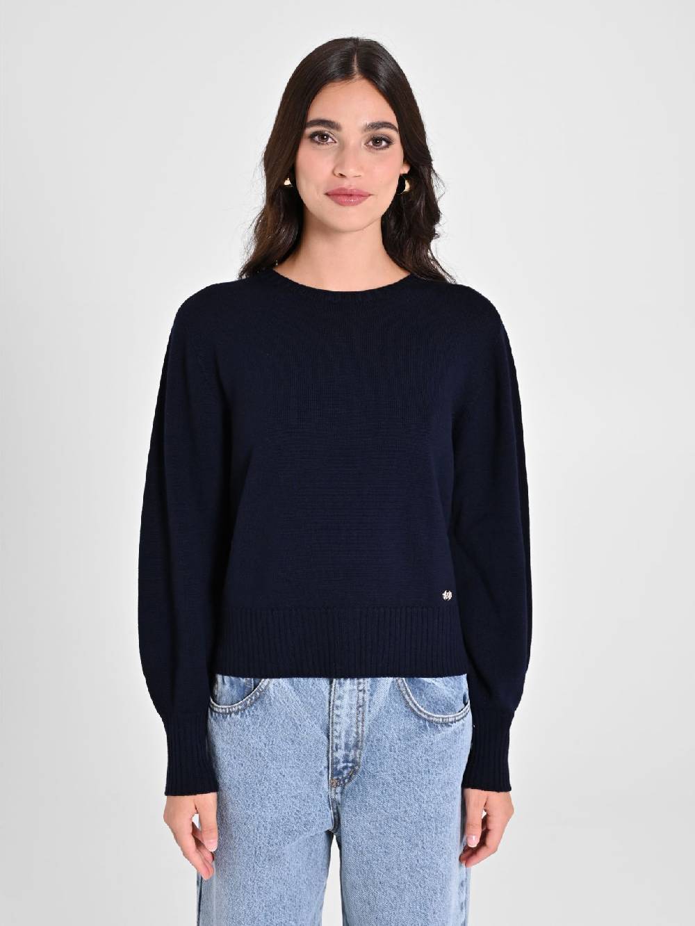 Rinascimento Maglioncino Lana Merino Extrafine Blu Donna Offerta Pasqua