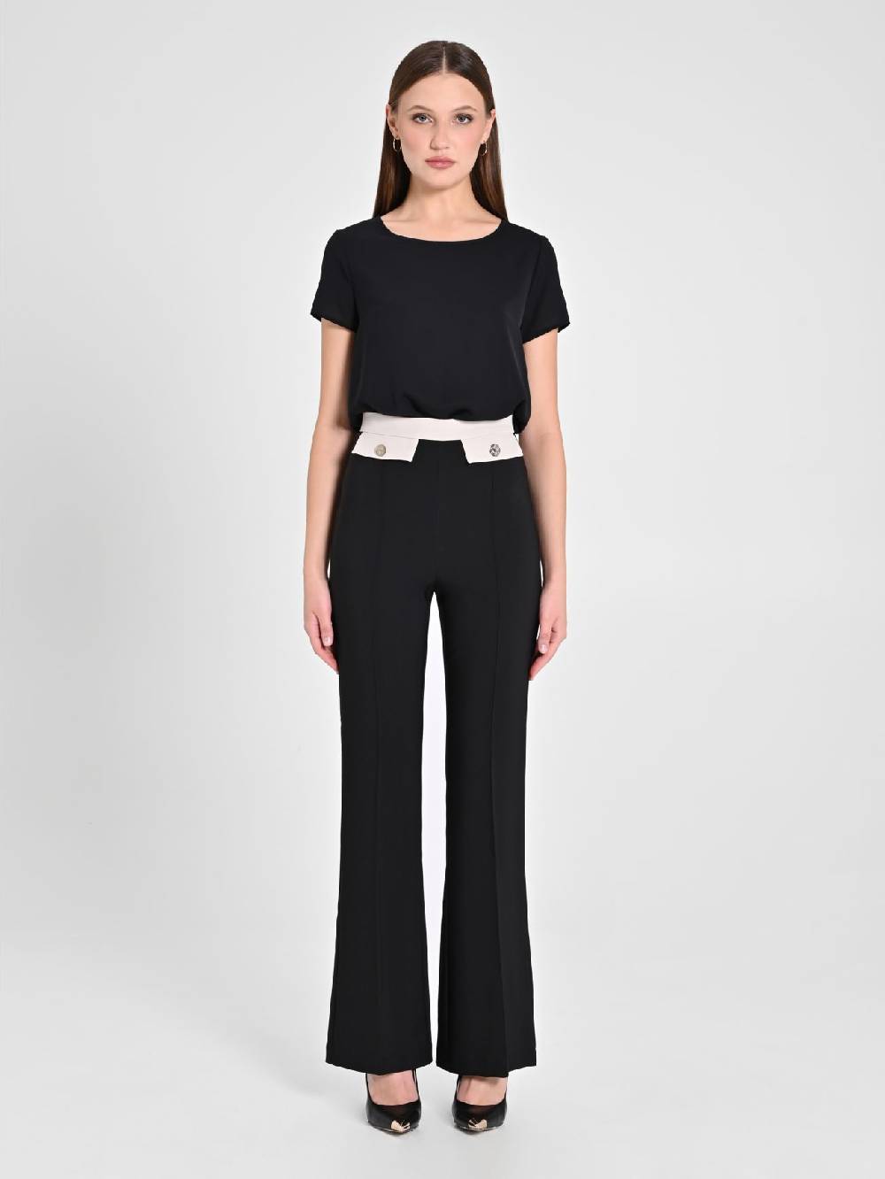 Rinascimento Pantalone Bicolor Nero & Beige Vendita calda