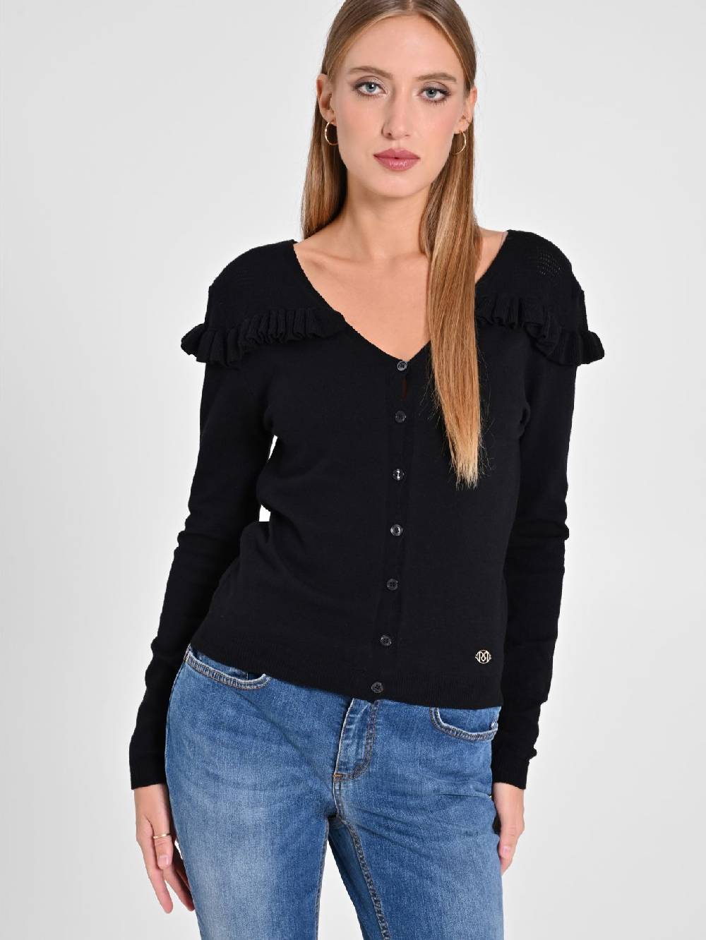 Rinascimento Cardigan Nero con Rouches Lightning offer