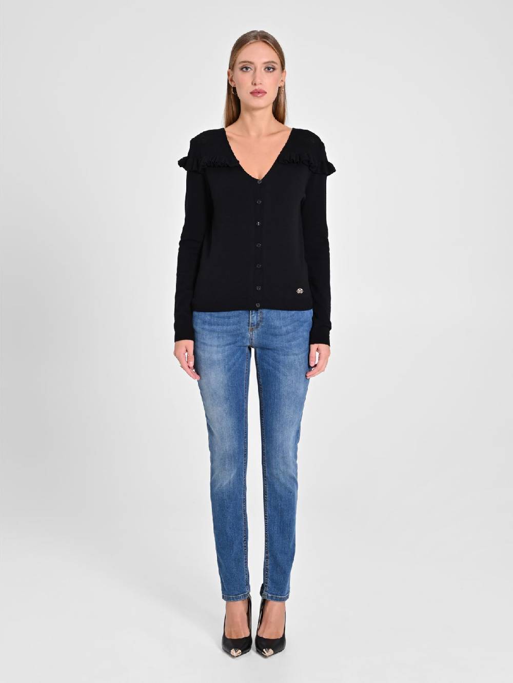 Rinascimento Cardigan Nero con Rouches Lightning offer