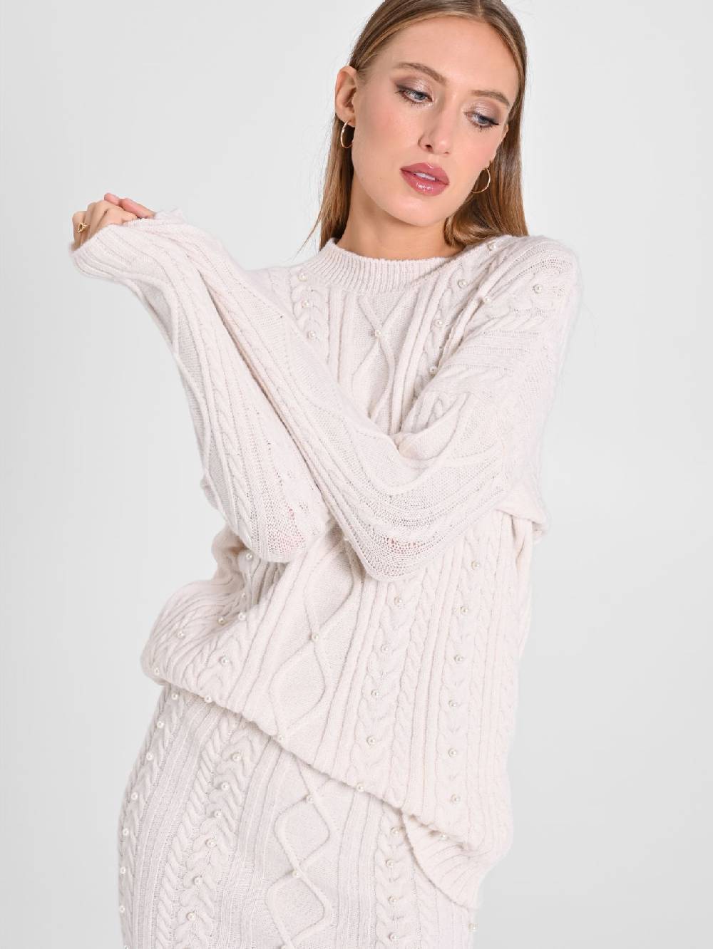 Rinascimento Maglione Bianco con Perle Grandi sconti